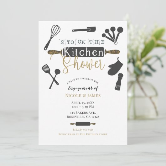 キッチンの婚約シャワーをストックモダンする 招待状 (スタンド正面)