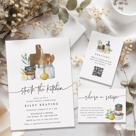 キッチンをテーマにしたブライダルシャワーレジストリQRコード エンクロージャーカード