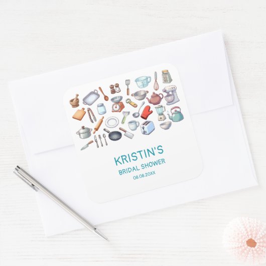 キッチンを満たす ブライダルシャワー キッチン用品 スクエアシール (封筒)