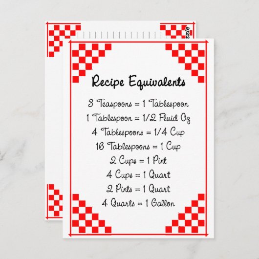 キッチンアイテムの赤チェック付き罫線レシピカード ポストカード (正面/裏面)