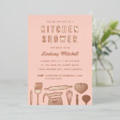 キッチンアイテムブライダルシャワーバラ金ゴールド 箔招待状 (立ち正面)