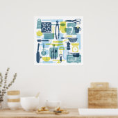 キッチンアイテムレトロカラーズスクエアポスター ポスター (キッチン)