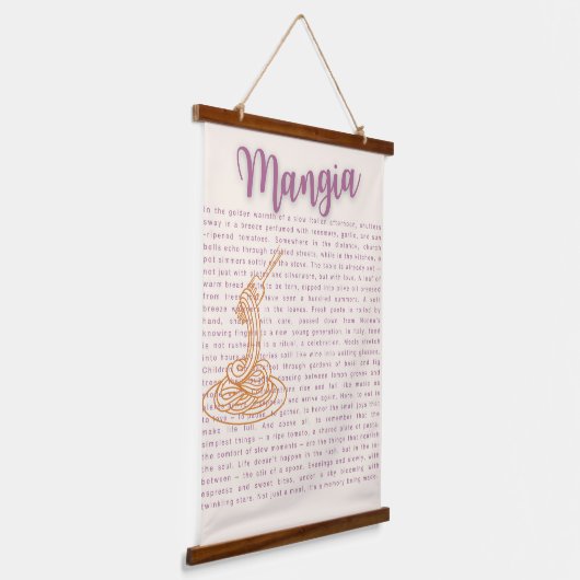 キッチンイタリアンウォールアート | 「マンジア」フード引用文 吊り下げ型タペストリー (傾斜あり)