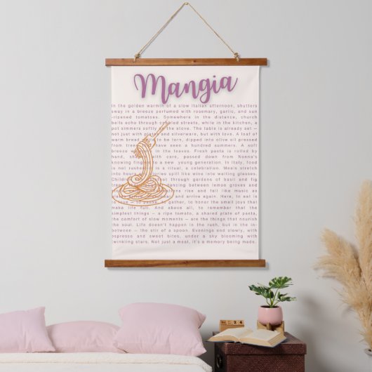 キッチンイタリアンウォールアート | 「マンジア」フード引用文 吊り下げ型タペストリー (寝室)