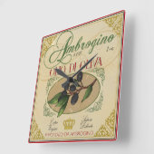 "キッチンイタリアンクロック、ヴィンテージオリーブ油ラベル スクエア壁時計 (傾斜)