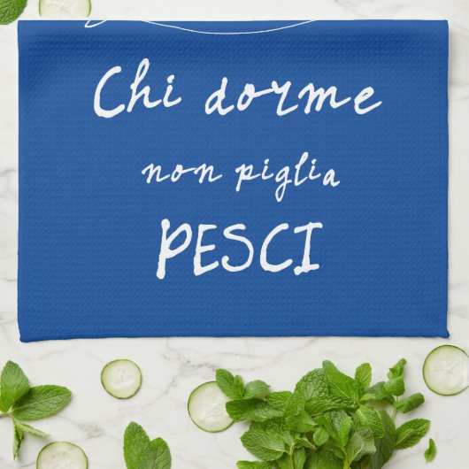 キッチンイタリアンサーディンイタリア引用文スケッチブルー キッチンタオル (折り畳み)