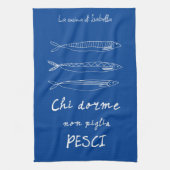 キッチンイタリアンサーディンイタリア引用文スケッチブルー キッチンタオル (縦)