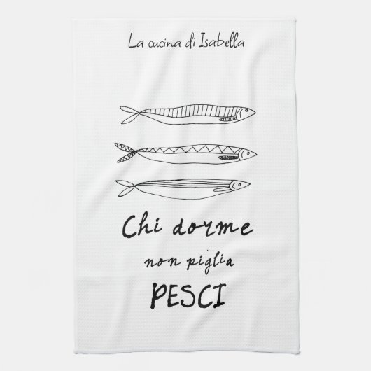 キッチンイタリアンサーディンイタリア引用文スケッチ キッチンタオル (縦)