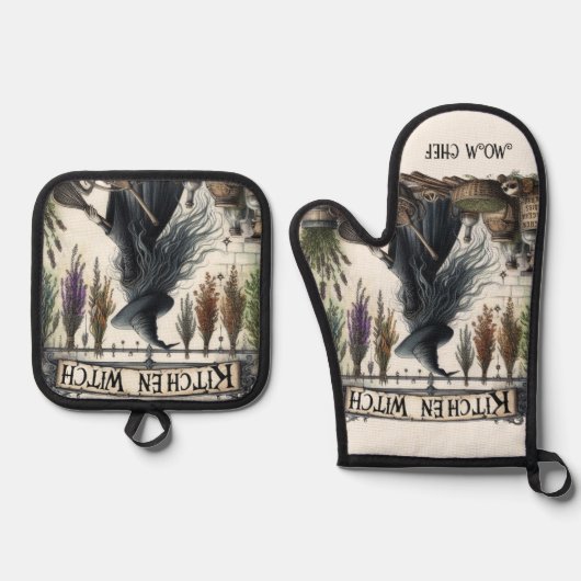 キッチンウィッチリタイアメントマママ祖母カスタム妻 鍋つかみ&鍋敷きセット (正面)