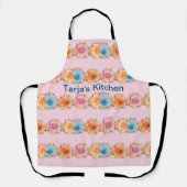 キッチンエプロンプピンク花付き エプロン (正面)