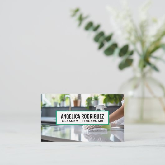 キッチンカウンターを洗浄するクリーナー 名刺 (スタンド正面)