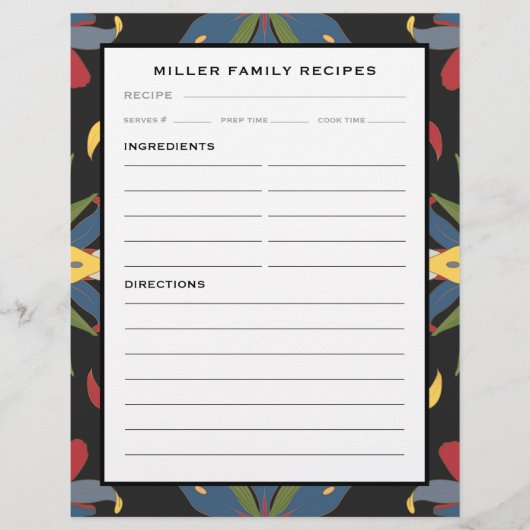 キッチンカラフルタイル |ファミリーレシピバインダーページ (正面)