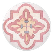 キッチンカラフルピンク用の水色レトロ花 セラミックノブ (正面)