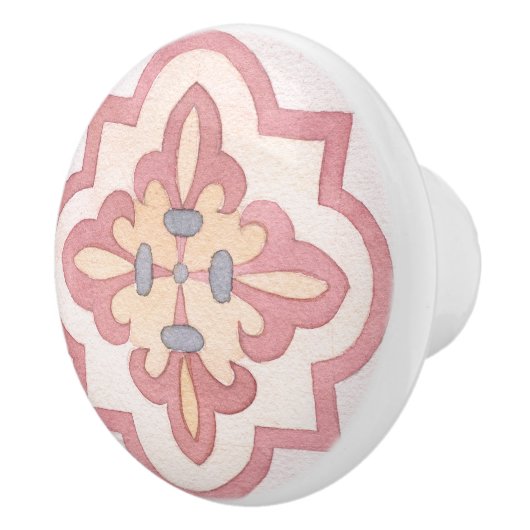 キッチンカラフルピンク用の水色レトロ花 セラミックノブ (右)