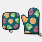 キッチンカラフルフルーツ&ベジエ 鍋つかみ&鍋敷きセット (正面)