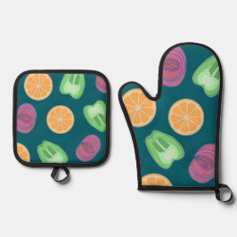 キッチンカラフルフルーツ&ベジエ 鍋つかみ&鍋敷きセット