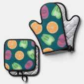 キッチンカラフルフルーツ&ベジエ 鍋つかみ&鍋敷きセット (正面/裏面)