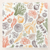 キッチンガーデン野菜パターン ガラスコースター (正面)