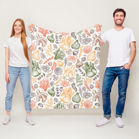 キッチンガーデン野菜パターン フリースブランケット (インサイチュ)