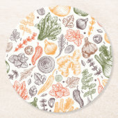 キッチンガーデン野菜パターン ラウンドペーパーコースター (正面)