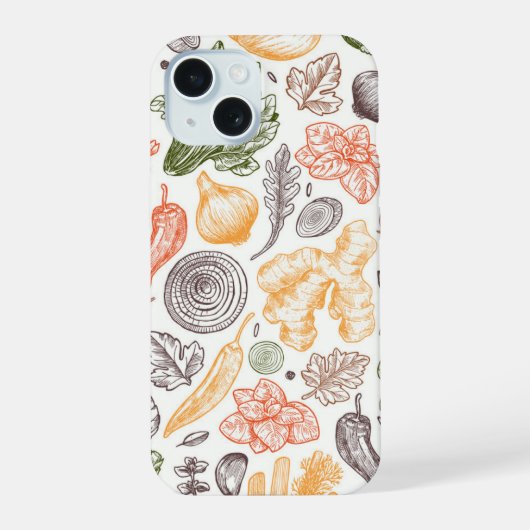 キッチンガーデン野菜パターン iPhone 15ケース (裏面)