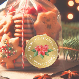 キッチンクリスマスからの赤いポインセチア金ゴールド ラウンドシール