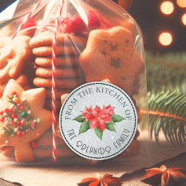 キッチンクリスマスから赤いポインセチアグリッター ラウンドシール