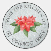 キッチンクリスマスから赤いポインセチアグリッター ラウンドシール (正面)