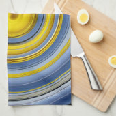 キッチンクロスの黄色と青のスパイラル キッチンタオル (四つ折り)