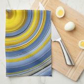 キッチンクロスの黄色と青のスパイラル キッチンタオル (四つ折り)