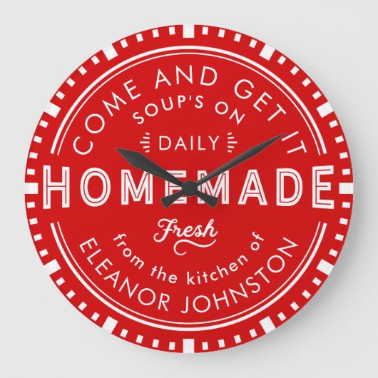 キッチンクロック自家製レトロカスタムカラーと文字 ラージ壁時計 (正面)