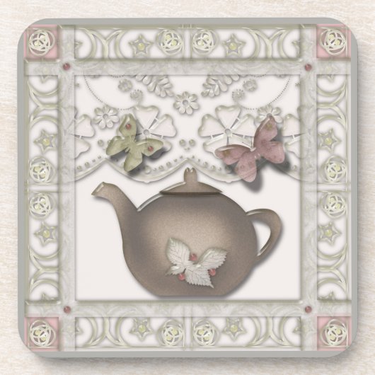 キッチングラス茶ポットベージュカラー コースター (正面)