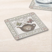 キッチングラス茶ポットベージュカラー スクエアペーパーコースター (アングル)