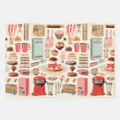 キッチンケーキとツールレトロ ラッピングペーパーシート (正面)