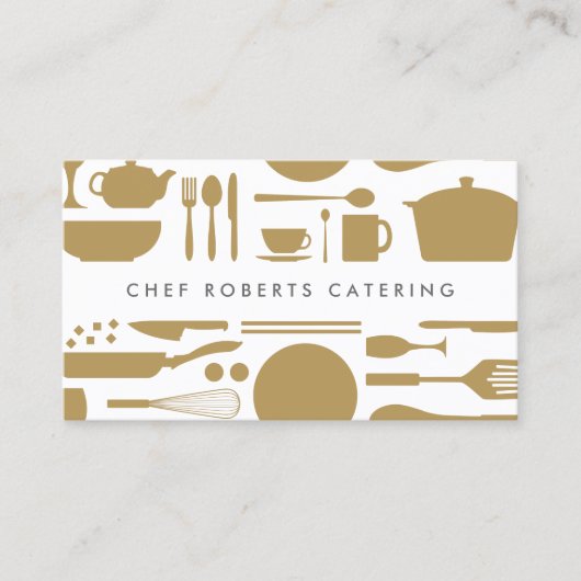 キッチンコラージュ金ゴールド/白 名刺 (正面)