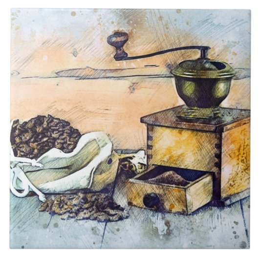 キッチンコーヒーグラインダーキッチンフードアート6" タイル (正面)