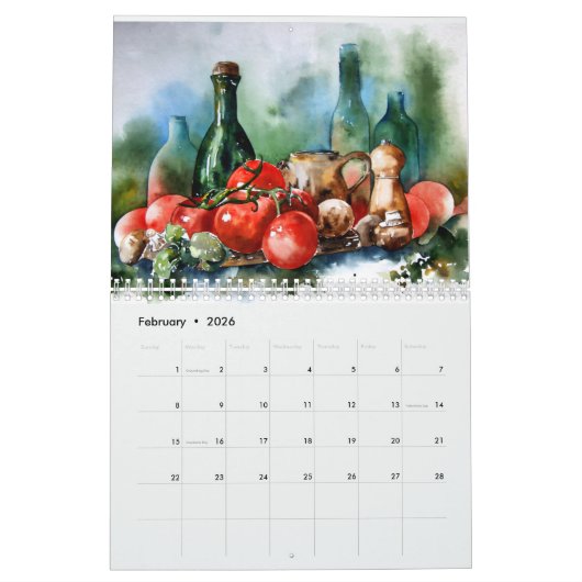 キッチンコーヒースパイス食品ワインカレンダー芸術的 カレンダー (2月 2026)