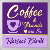 キッチンコーヒー愛好家パープル金ゴールド 箔ポスター (正面)