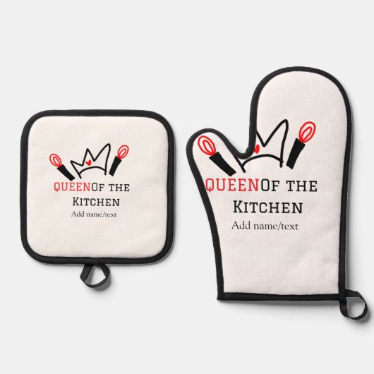 キッチンシェフのクイーン料理名の冠を追加 鍋つかみ&鍋敷きセット (正面)