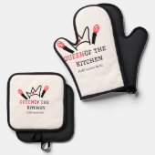 キッチンシェフのクイーン料理名の冠を追加 鍋つかみ&鍋敷きセット (正面/裏面)