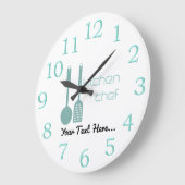 キッチンシェフロゴミントグリーンホワイトクロック ラージ壁時計 (傾斜)