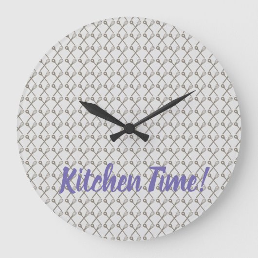 キッチンシェフ用のウィスクと料理スプーンのパターン ラージ壁時計 (正面)