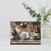  キッチンシェルフ ワインボトル ぶどう 皿  ポストカード (スタンド正面)