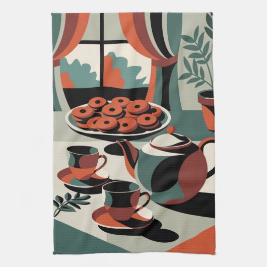 キッチンスタイル50の抽象芸術茶とビスケット キッチンタオル (縦)