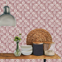 キッチンタイル、バラ赤と白葉