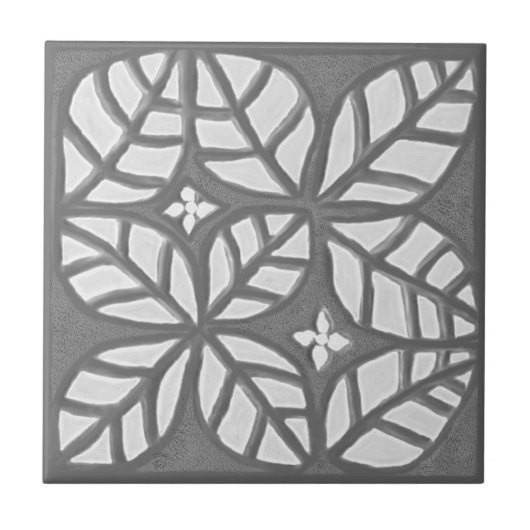 キッチンタイル、灰色と白の卵形の葉 タイル (正面)