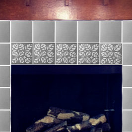 キッチンタイル、灰色と白の卵形の葉 タイル