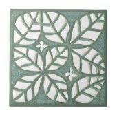 キッチンタイル、緑と白の卵形の葉 タイル (正面)