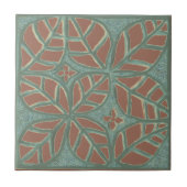 キッチンタイル、緑と錆の卵形の葉 タイル (正面)