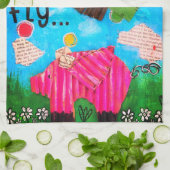 キッチンタオカラフルルを豚が飛ぶときかわいい キッチンタオル (折り畳み)